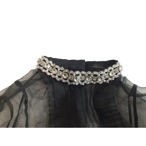 Marc Jacobs Embellished Neckline Sheer Long Sleeve Top in Black - Picture 3 of 5